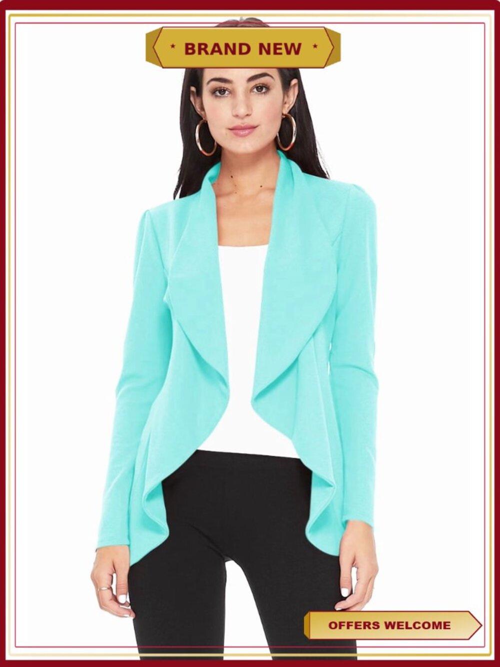 Elegant Solid Stretch Open Front Long Sleeve Blazer Jacket